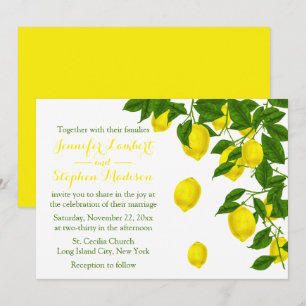 Citrus Yellow Lemon & Green Summer Wedding Invitation