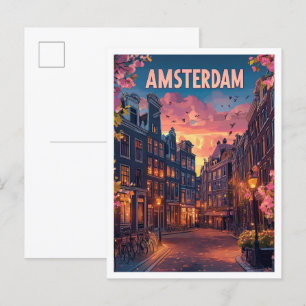 City Amsterdam Netherlands Vintage  Travel Postcard
