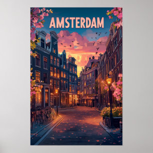 City Amsterdam Netherlands Vintage  Travel Poster