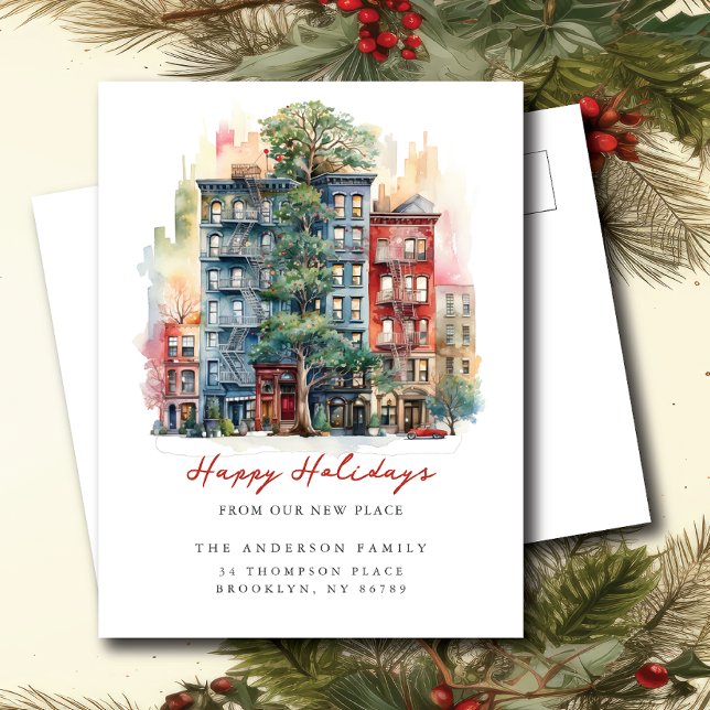 City Apartment Christmas New Address Announcement Postcard (Creator Uploaded)