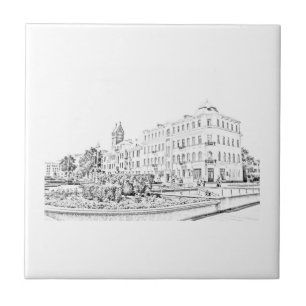 City Architecture Buildings Sketch Ceramic Tile