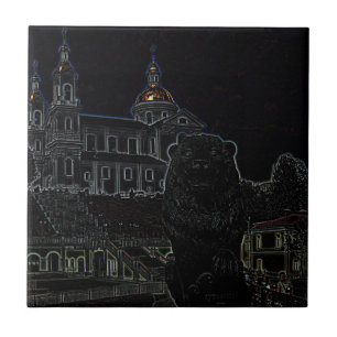 City Architecture Church Lion Sketch Ceramic Tile