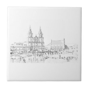 City Architecture Church Sketch Ceramic Tile