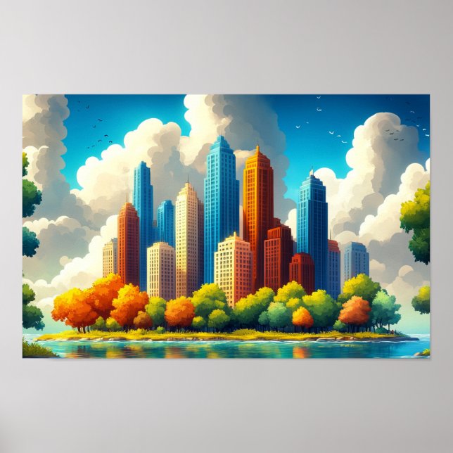 City Architecture Design Watercolour Drawing Poster (Front)