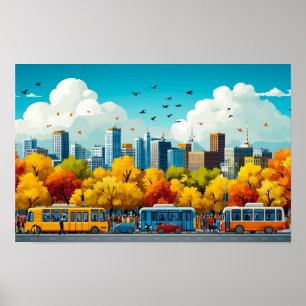 City Architecture Illustration Watercolour Drawing Poster