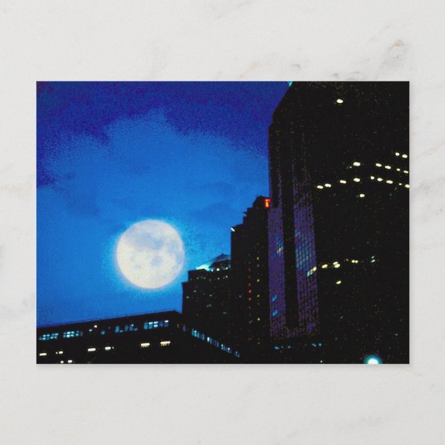 City at night with moon postcard (Front)