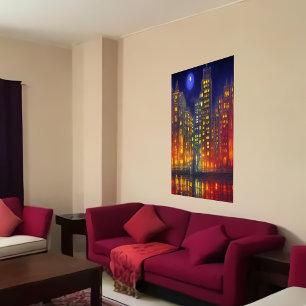 City at nighttime AI Art Poster