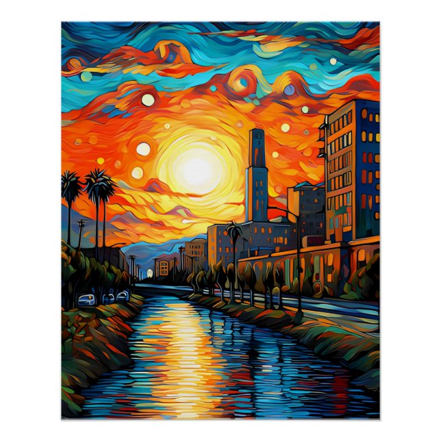 City at sunset; Vincent Van Gogh Style  Poster (Front)