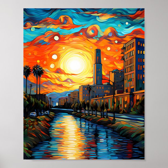 City at sunset; Vincent Van Gogh Style  Poster (Front)