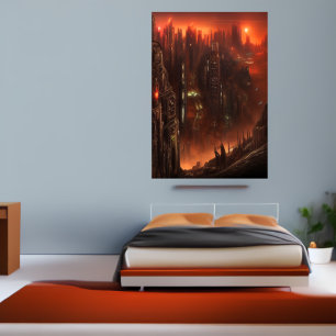 City at the gate of Hell   AI Art  Poster