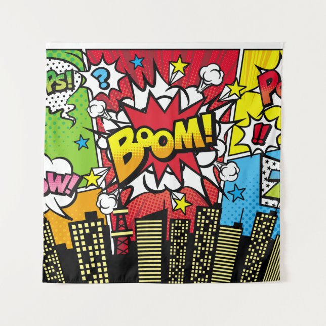 City background material with comic art style spee tapestry (Front)
