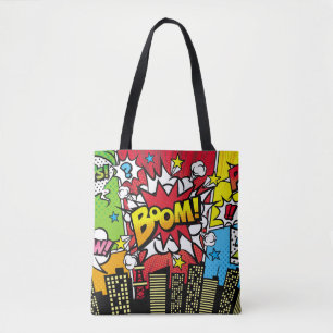 City background material with comic art style spee tote bag