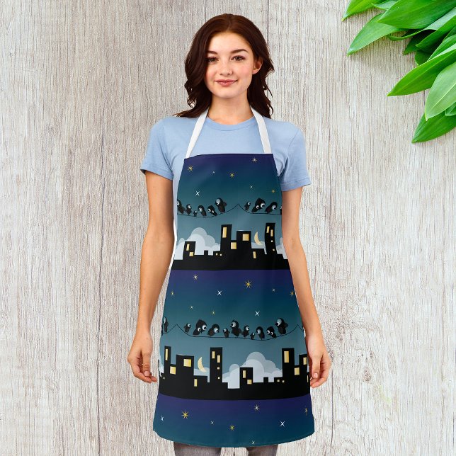 City Birds On A Wire Starry Sky Apron (Creator Uploaded)