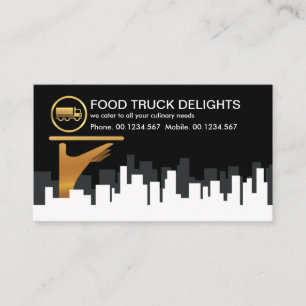 City Block Skyline Gold Waiter Hand Business Card