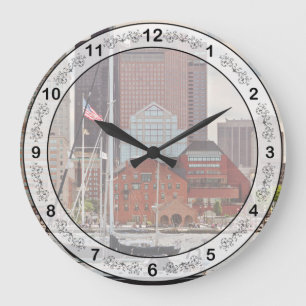 City - Boston Ma - Harbour walk skyline Large Clock