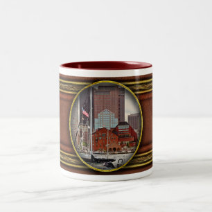 City - Boston Ma - Harbour walk skyline Two-Tone Coffee Mug