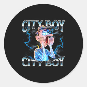 City boy brainrot meme reaction loud funny cartoon classic round sticker