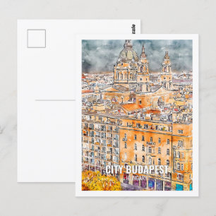 City Budapest Hungary Travel Place Watercolor Postcard