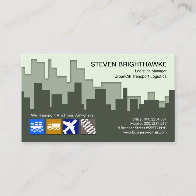 City Building Silhouette Logistics Transportation Business Card (Front)