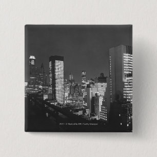 City buildings at night B&W, elevated view 15 Cm Square Badge