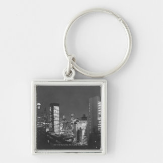 City buildings at night B&W, elevated view Key Ring