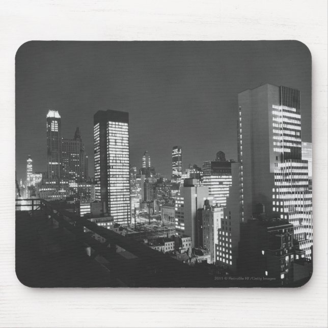 City buildings at night B&W, elevated view Mouse Pad (Front)