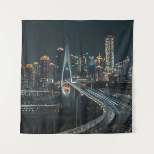 CITY BUILDINGS DURING NIGHT TIME TAPESTRY