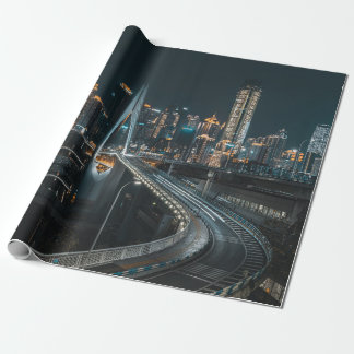 CITY BUILDINGS DURING NIGHT TIME WRAPPING PAPER