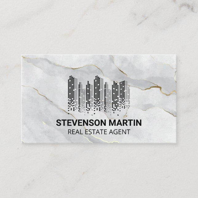 City Buildings | White Marble Gold  Business Card (Front)