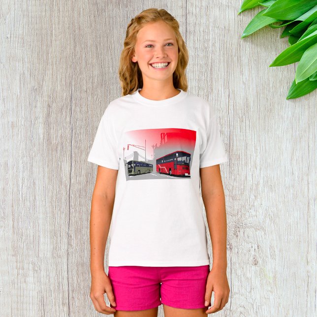 City Buses Red Green Coaches on Urban Street T-Shirt (Creator Uploaded)
