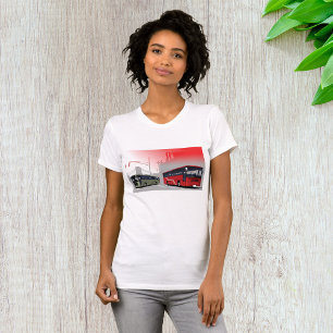 City Buses Red Green Coaches on Urban Street T-Shirt