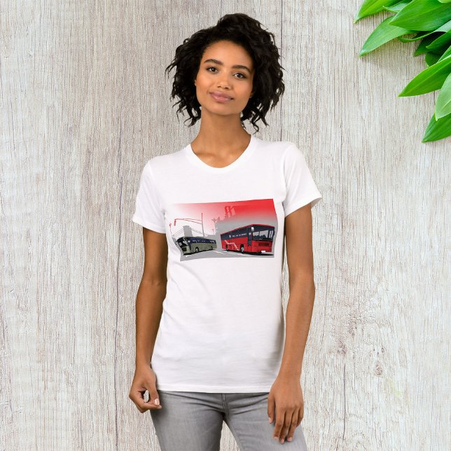 City Buses Red Green Coaches on Urban Street T-Shirt (Creator Uploaded)