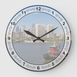 City - Camden, NJ - The city of Philadelphia Large Clock
