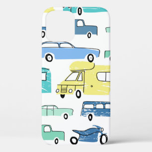 City cars and transport cartoon seamless pattern. iPhone 12 case