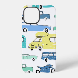 City cars and transport cartoon seamless pattern. iPhone 12 case
