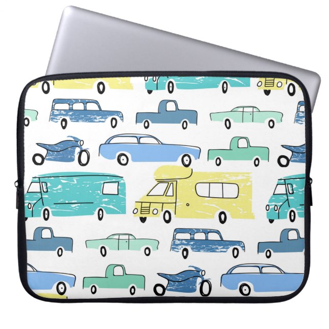 City cars and transport cartoon seamless pattern.  laptop sleeve (Front)