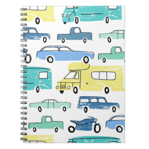 City cars and transport cartoon seamless pattern. notebook