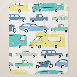 City cars and transport cartoon seamless pattern.  sherpa blanket