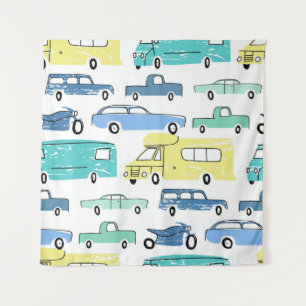 City cars and transport cartoon seamless pattern. tapestry