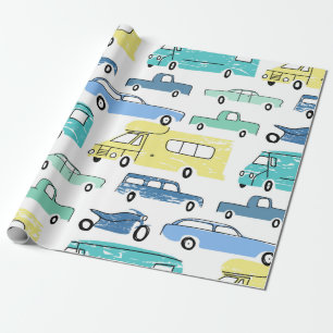 City cars and transport cartoon seamless pattern. wrapping paper