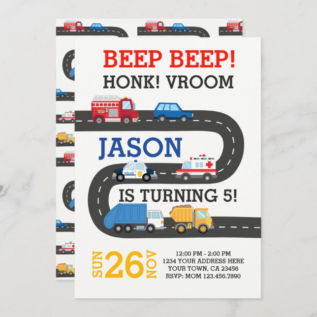 City Cars Invitation, 100% customisable Invitation (Front/Back)