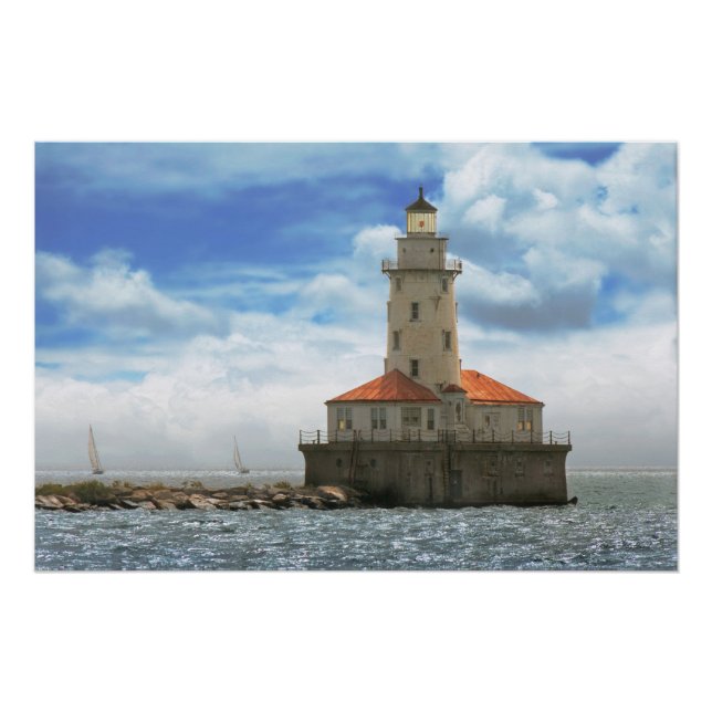 City - Chicago IL - Chicago harbour lighthouse Poster (Front)