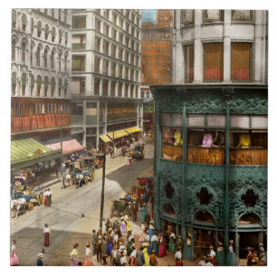 City - Chicago IL - Hustle and Bustle 1907 Ceramic Tile