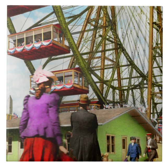 City - Chicago,IL - The first Ferris Wheel 1893 Ceramic Tile (Front)
