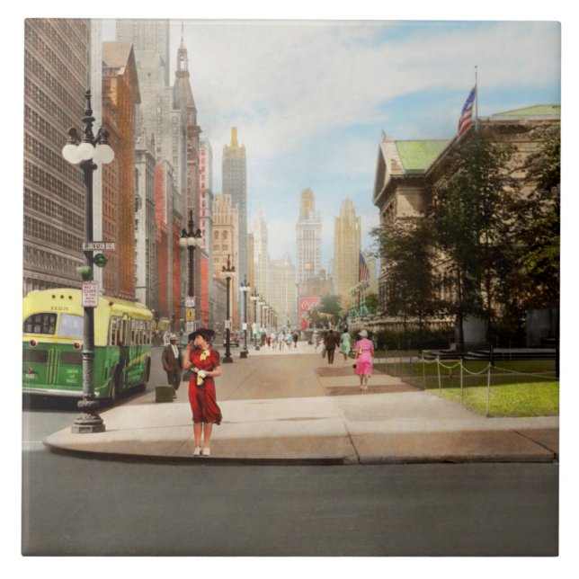 City - Chicago IL - The Magnificent Mile 1940 Ceramic Tile (Front)