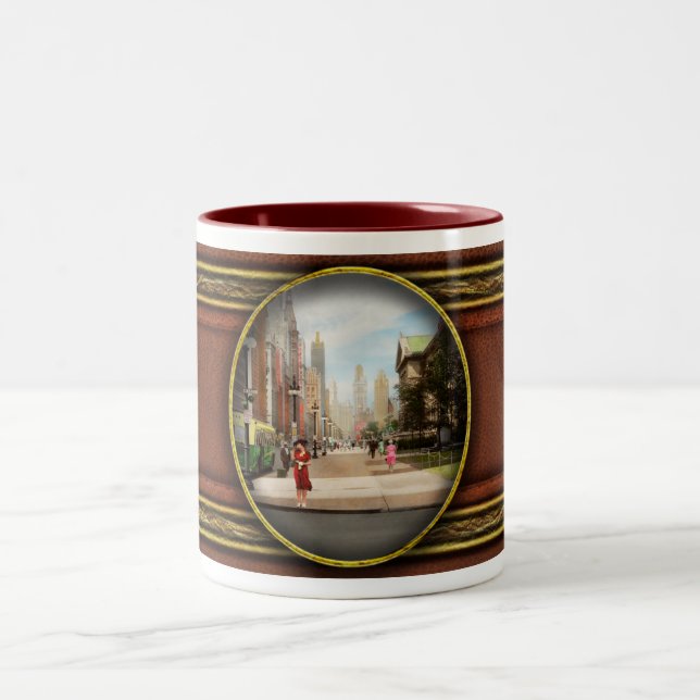 City - Chicago IL - The Magnificent Mile 1940 Two-Tone Coffee Mug (Center)
