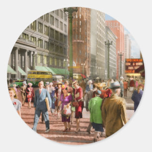City - Chicago - Shopping Crowds 1940 Classic Round Sticker