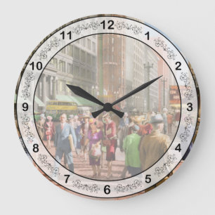 City - Chicago - Shopping Crowds 1940 Large Clock