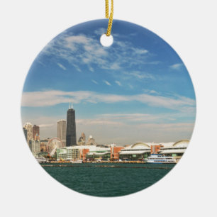 City - Chicago Skyline & The Navy Pier Ceramic Tree Decoration