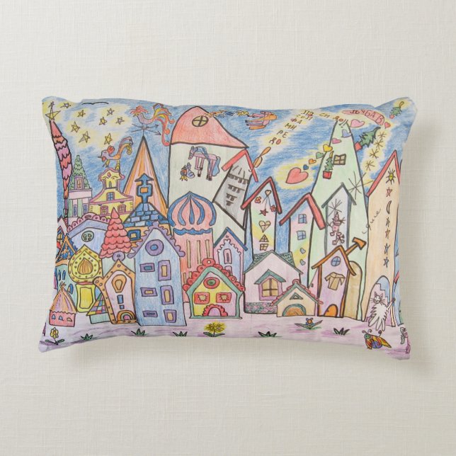 city children's drawing decorative cushion (Back)